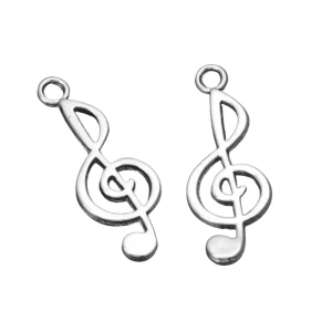 ZAW445 Zawieszki charm metalowe klucz wiolinowy muzyka do bransoletek 25mm 5szt
