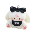 ZAW472 Zawieszka żywica akryl figurka 3D bunny króliczek 1szt biało-czarny