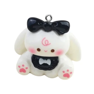 ZAW472 Zawieszka żywica akryl figurka 3D bunny króliczek 1szt biało-czarny