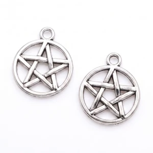 ZAW466 Zawieszki metalowe pentagram symbol stare srebro 20mm 5szt