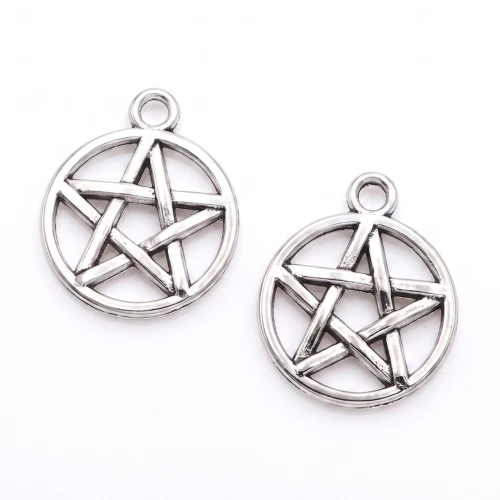 ZAW466 Zawieszki metalowe pentagram symbol stare srebro 20mm 5szt
