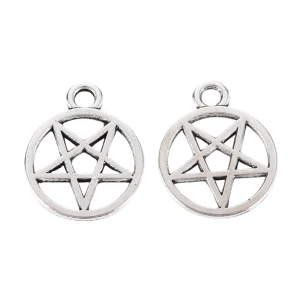 ZAW473 Zawieszki metalowe pentagram symbol antyczne srebro 13mm 5szt