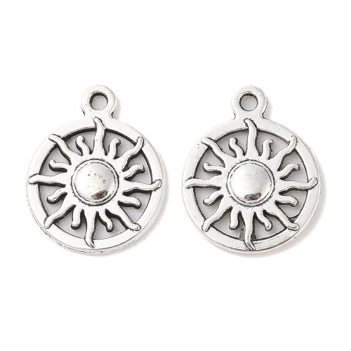 ZAW474 Zawieszki metalowe słońce w kółku antyczne srebro 16mm 5szt