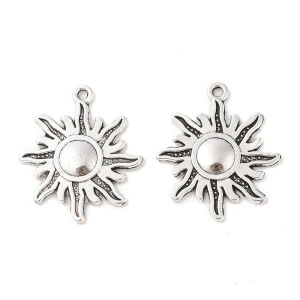 ZAW475 Zawieszki metalowe słońce zaćmienie słońca antyczne srebro 28mm 2szt