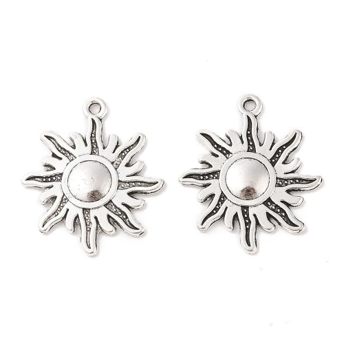 ZAW475 Zawieszki metalowe słońce zaćmienie słońca antyczne srebro 28mm 2szt
