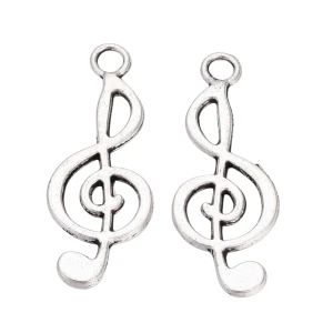 ZAW478 Zawieszki charm metalowe klucz wiolinowy muzyka do bransoletek 24mm 5szt