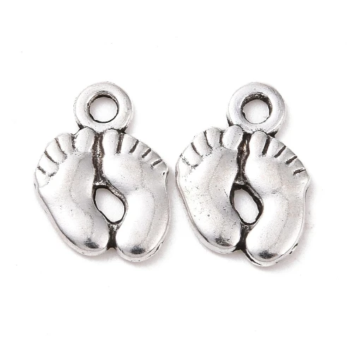 ZAW479 Zawieszki charm metalowe stopy stópki antyczne srebro 14mm 5szt