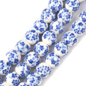 CER3 Koraliki kule kulki z kwiatkami ceramiczne porcelana 8mm 10szt