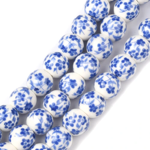 CER3 Koraliki kule kulki z kwiatkami ceramiczne porcelana 8mm 10szt