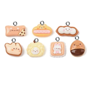 ZAW483 Zawieszki z żywicy MINI przekąski hot-dog fistaszek ciastko jelly cat 5szt