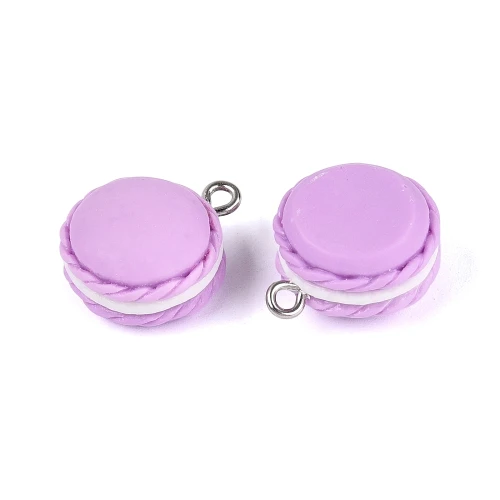 ZAW485 Zawieszki z żywicy MAKARONIK macaroon ciasteczko 2szt fioletowe