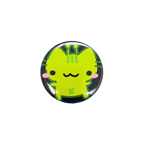 PRZ133 Przypinka button badzik kotek Basil BasiilLeaf cat zielony 32mm M