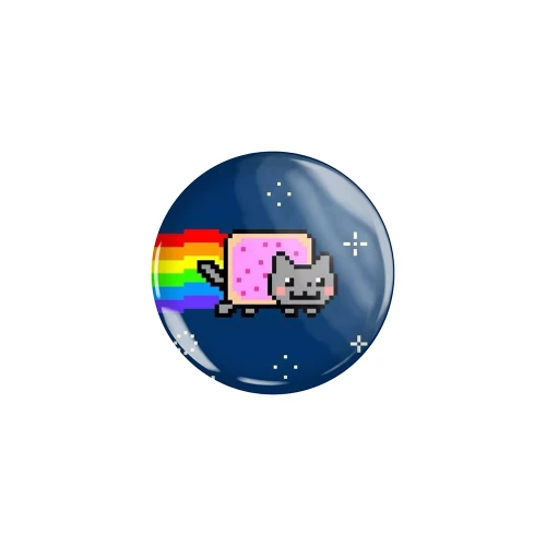 PRZ210 Przypinka button badzik kotek Nyan Cat noc 32m M