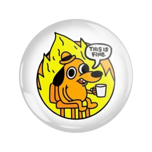 PRZ233 Przypinka button badzik pies memy this is fine 58mm L