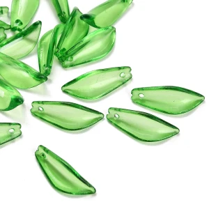KLI39 Koraliki zawieszki akrylowe listeczki LISTKI zielone przezroczyste 21mm 20szt