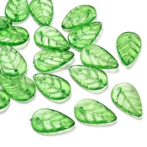 KLI40 Koraliki zawieszki akrylowe listeczki LISTKI zielone przezroczyste 18mm 20szt