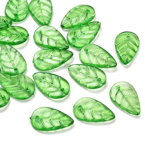 KLI40 Koraliki zawieszki akrylowe listeczki LISTKI zielone przezroczyste 18mm 20szt