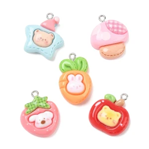ZAW497 Zawieszki z żywicy warzywa owocki zwierzątka kawaii jelly cat 5szt