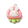 ZAW506 Zawieszka z żywicy królik króliczek truskawka bunny kawaii 2szt