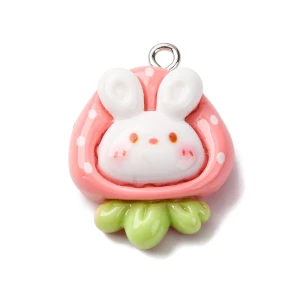 ZAW506 Zawieszki z żywicy królik króliczek truskawka bunny kawaii 2szt
