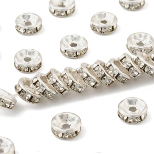 PC9 Przekładki koraliki srebrne dyski z cyrkoniami 8mm kółko cyrkonie crystal 20szt