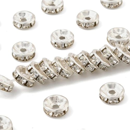 PC9 Przekładki koraliki srebrne dyski z cyrkoniami 8mm kółko cyrkonie crystal 20szt