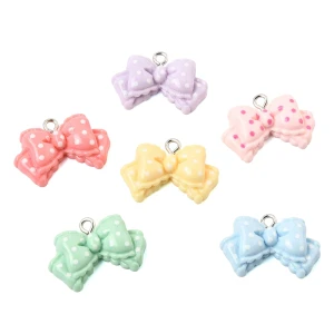 ZAW509 Zawieszki żywica KOKARDKI 24mm kokardka 5szt mix pastelowe polka dot