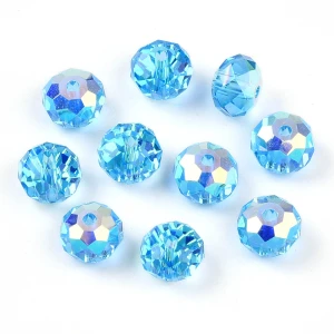 RON8 Koraliki szklane RONDELLE OPONKA 8mm fasetowane niebieskie opalizujące 20szt