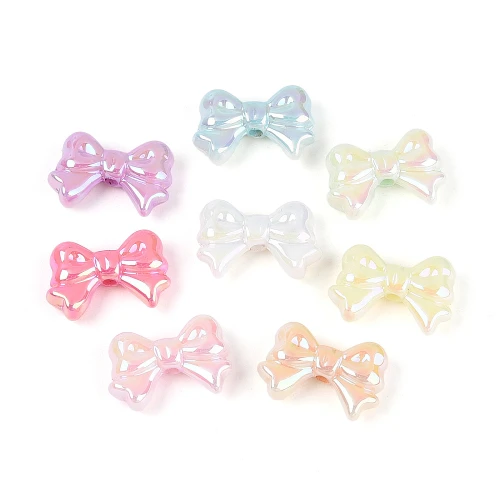 KOK302 Koraliki akrylowe KOKARDKA kokardki 17mm opalizujące pastelowe 10szt mix