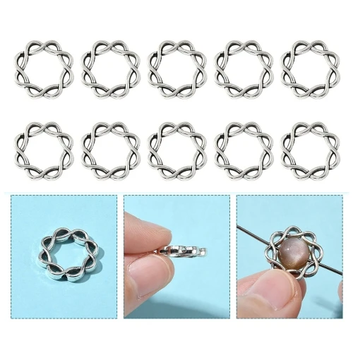 ZAW520 Zawieszki charm przekładka metalowa ramka KWIATEK na KORALIK 5szt