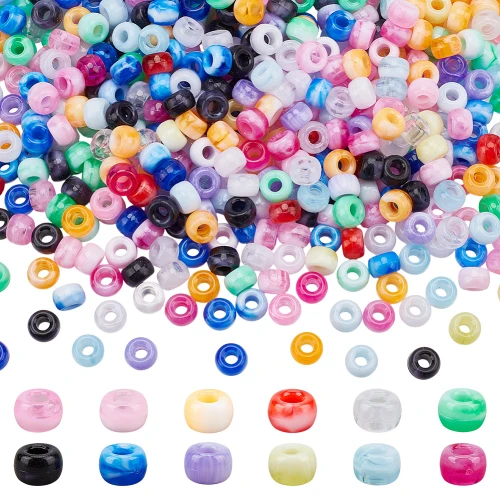 KOP180 Koraliki kandi akryl 9mm pony bead z plamkami ombre 50szt mix