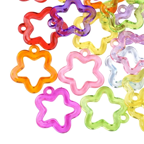 ZAW517 Duże zawieszki KWIATEK GWIAZDKA ramki przezroczyste 32mm mix 5szt