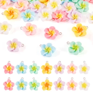 ZAW522 Zawieszki akrylowe KWIAT LEI kwiatki 20mm PLUMERIA hibiskus LOTOS 5szt
