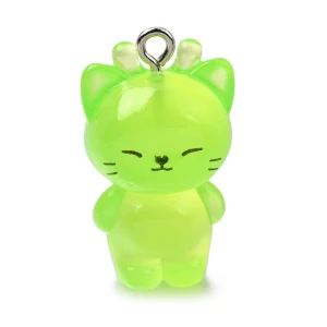 ZAW524 Zawieszka z żywicy fluo kot kotek glorp alien cat zielony 27mm 1szt