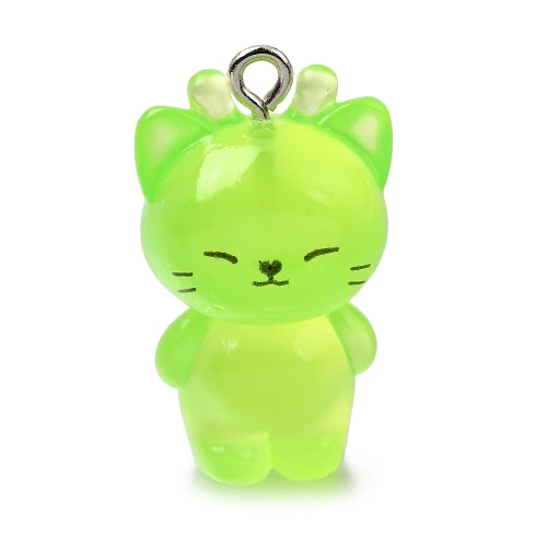 ZAW524 Zawieszka z żywicy fluo kot kotek glorp alien cat zielony 27mm 1szt