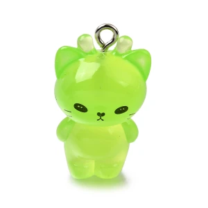 ZAW525 Zawieszka z żywicy fluo kot kotek glorp alien cat UFO zielony 27mm 1szt
