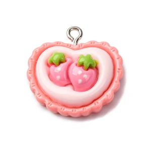 ZAW529 Zawieszki akrylowe z żywicy ciastko serce truskawka KAWAII 23mm 2szt
