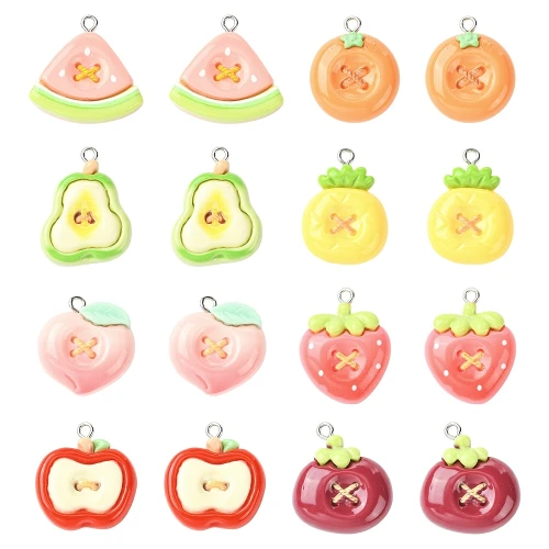 ZAW539 Zawieszki z żywicy owoce owocki guziki kawaii jelly cat 8szt