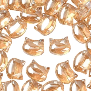 KSZ168 Piękne koraliki szklane KOTEK KOT kotki złociste opalizujące 10szt 