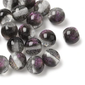 GAL14 Koraliki Galaxy mieniące AB gwiezdny pył czarne fiolet ombre 9.5mm 10szt