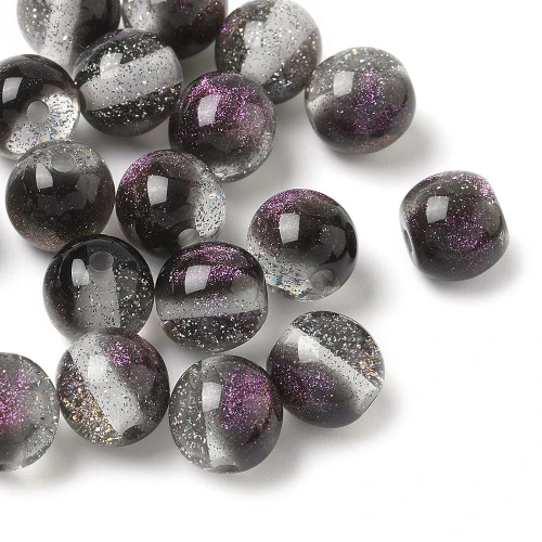 GAL14 Koraliki Galaxy mieniące AB gwiezdny pył czarne fiolet ombre 9.5mm 10szt