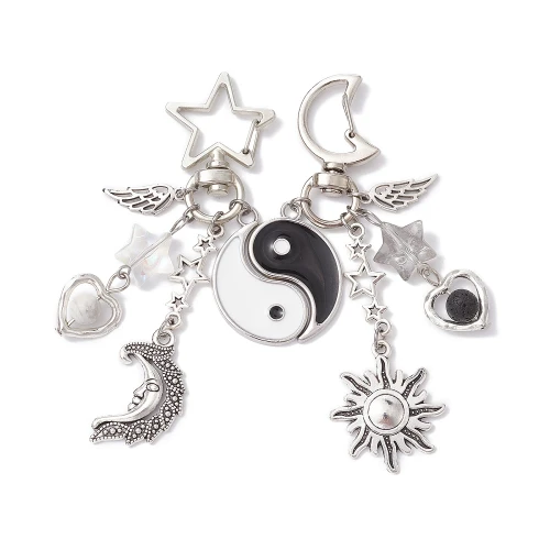 BRE49 Zestaw 2 śliczne breloki przyjaźni z karabinkiem BFF yin yang słońce księżyc