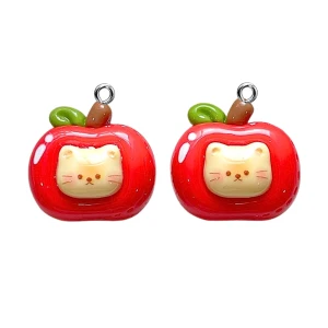 ZAW541 Zawieszki z żywicy jabłko jabłuszko owoce kotek jelly cat 2szt