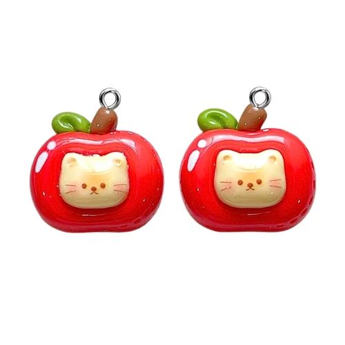 ZAW541 Zawieszki z żywicy jabłko jabłuszko kotek jelly cat 2szt