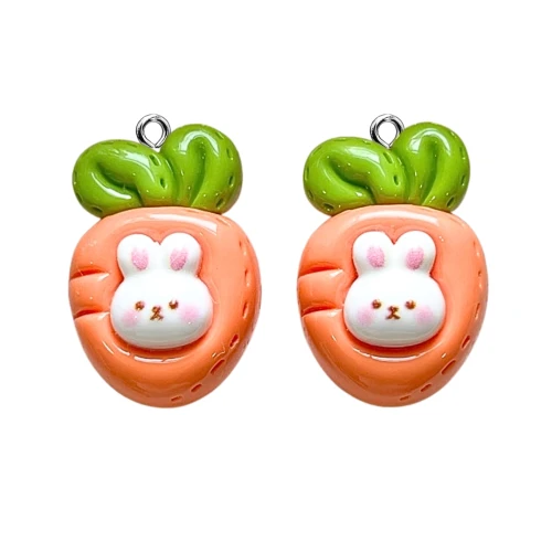 ZAW542 Zawieszki z żywicy marchewka warzywa królik króliczek jelly cat 2szt