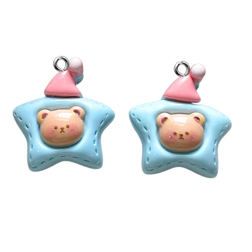 ZAW544 Zawieszki z żywicy misiu miś gwiazdka czapeczka jelly cat 2szt