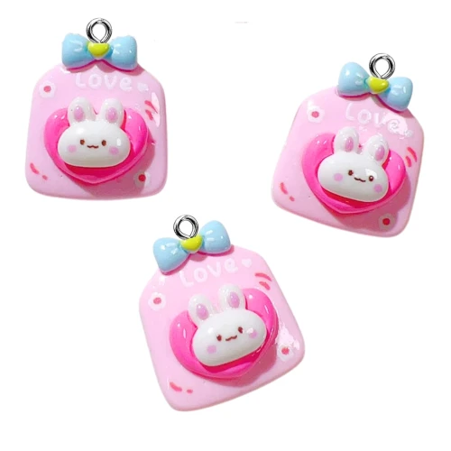 ZAW546 Zawieszki z żywicy torebka królik króliczek kokardka jelly cat 2szt