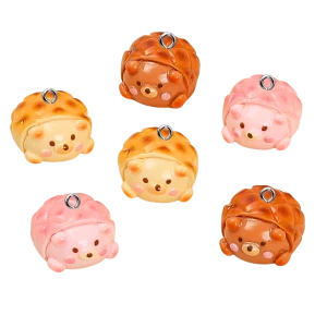 ZAW556 Zawieszki z żywicy jeżyk miś ananas chlebek oscypek 3d 3szt mix