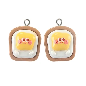 ZAW558 Zawieszki z żywicy tost jajko kawaii jajka jelly cat 2szt