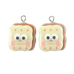 ZAW559 Zawieszki z żywicy tost ser oczka kawaii jelly cat 2szt